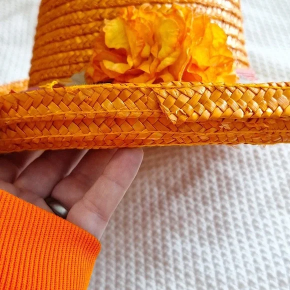 ORANGE STRAW DERBY HAT 👒 - Picture 4 of 7